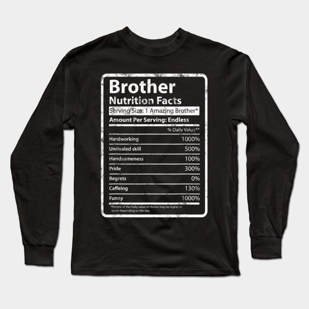 Brother Nutrition Facts Father's Day Gift For Funny Brother Long Sleeve T-Shirt by Kellers